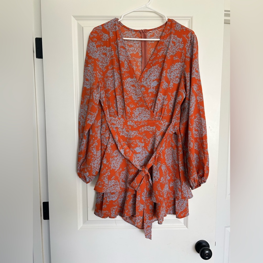 Orange Floral Wrap Romper